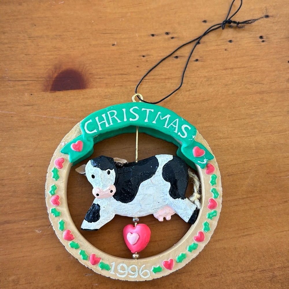Cow Christmas ornament dated 1996